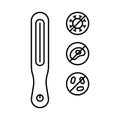 Ultraviolet portable sterilizer and set of stop germs icons. Linear individual electric device for home use with uvc germicidal Royalty Free Stock Photo