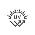 Ultraviolet Rays Silhouette Black Icon. SPF Sun Ray Resistant Sunblock. Sun UV Arrow Protect Radiation Royalty Free Stock Photo