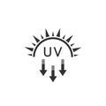 Ultraviolet Rays Silhouette Icon. Sun UV Arrow Protect Radiation Glyph Pictogram. Sunblock Protection