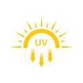 Ultraviolet Rays Silhouette Yellow Icon. Sun UV Arrow Protect Radiation Glyph Pictogram. Sunblock Protection Defense