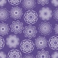 Ultraviolet seamless background with monoline white lace patterns in vintage style, trendy purple color combined with