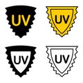 Ultraviolet shield. UV protection icons. UV light disinfection. Ultraviolet germicidal irradiation. Badge for sun protection