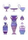 Ultraviolet watercolor Greek vases set