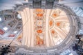 Ultrawide upward view of central dome and altar ceiling with beautiful mural inside Salzburg Cathedral, baroque church interiors, Royalty Free Stock Photo