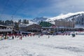 Winter ski resort,ski lift,people skiing. Uludag Mountain, Bursa, Turkey Royalty Free Stock Photo