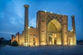 Ulugh Beg Madrasah at dusk in Samarkand, Uzbekistan