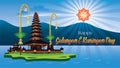 Balinese Hindu Holiday Greeting Happy Galungan And Kuningan With Ulun Danu Temple Scenery