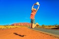 Uluru woman enjoying Royalty Free Stock Photo