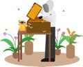 Harvesting Honey vector illustration, worker harvesting honey on an apiary. honey farm