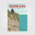 uluwatu bali beach vintage poster illustration design, bali tropical beach background