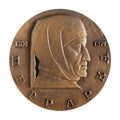 Jubilee medal large desktop medallion famous Italian poet Francesco Petrarca 1304 - 1374 close-up illustrative editorial