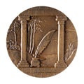 Jubilee medal large desktop medallion famous Italian poet Francesco Petrarca 1304 - 1374 close-up illustrative editorial