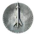 Jubilee medal large desktop medallion famous flight into space German Titov and Yuri Gagarin close-up illustrative editorial