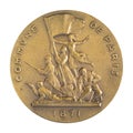 Jubilee medal large desktop medallion famous German philosopher, economist Karl Marx and Friedrich Engels close-up illustrative Royalty Free Stock Photo