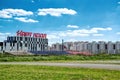 Ulyanovsk, Russia - June 23, 2018. Big outdoor kart track and the building of the Card Hall, in which the indoor kart Royalty Free Stock Photo