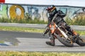 Ulyanovsk, Russia - June 23, 2018. A motorcycle racer on a motorcycle on a training race. Motion blur