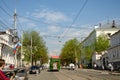 Ulyanovsk, Russia - May 09 2019: Celebrating the anniversary of victory in World War II. Musical retro tram with a