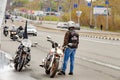 Ulyanovsk, Russia - May 03 2019: Opening of the motorcycle season. Bikers meet on the street and are preparing for the