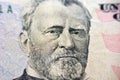 Ulysses S. Grant portrait on the banknote of 50 dollars, fifty American dollars background, selective focus, united states dollars