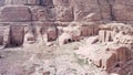 Aerial view of the main tombs area of the trail of Um Al-Biyara in the city of Petra, Jordan. Royalty Free Stock Photo