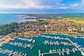 Umag. Aerial view of sailing marina and beautiful coastlne in Umag