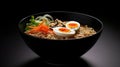 Umami Delights, A Taste of Japan\'s Finest in a Black Bowl of Ramen. Generative AI