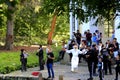 Uman Ukraine. Hasidic Jews dance, sing and pray during the Jewish New Year in the park, religious orthodox Jew