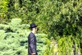 Uman, Ukraine 11.09 2018. A young Jew Hasid boy stands in Uman park , the time of the Jewish New Year, religious Jew