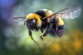 umblebee (Bombus terrestris) in flight, closeup. Bombus terrestris bumblebee, dumbledor, Generative AI