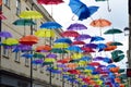 Umbrella art installation in South Gate shopping centre promoting Bath as a shopping centre