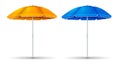 Umbrella beach with blue and orange color set isolated on white background Royalty Free Stock Photo