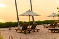 umbrella with beach chair and ocean sea background Royalty Free Stock Photo