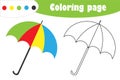 Umbrella in cartoon style, autumn coloring page, education paper game for the development of children, kids preschool activity, pr