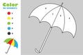 Umbrella in cartoon style, color by number, autumn education paper game for the development of children, coloring page, kids presc