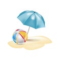 Umbrella with chair and beach ball isolated Royalty Free Stock Photo