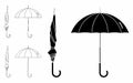 Umbrella closed and open. Outline only. Black fill.