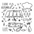 Umbrella collection with wording in hand drawn style for autumn concept