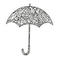 Umbrella. Coloring page. Isolated black and white vector illustration on white background.