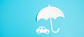 Umbrella cover Car paper on blue background. Warranty, Maintenance, Vehicle and insurance concept