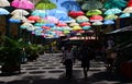 Umbrella covered lane in Le Caudan Waterfront in Port Louis, Mauritius