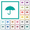 Umbrella flat color icons with quadrant frames Royalty Free Stock Photo