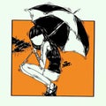 Umbrella, girl, rain Orange art Royalty Free Stock Photo