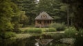 Umbrella By Grassland: A Cozy Cabin By A Serene Lake