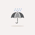 Umbrella with hail and rain. Color icon with shadow. Weather vector illustration