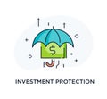 Umbrella harbors accumulated money. growth charts Success, growth rates. Line icon illustration