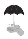 Umbrella holding cartoon human hand outline illustration