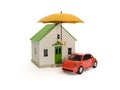Umbrella house and car Royalty Free Stock Photo