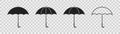 Umbrella icon set. Black umbrellas on transparent background. Collection of simple silhouette. Flat illustration ,isolated