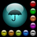 Umbrella icons in color illuminated glass buttons