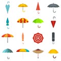 Umbrella icons set, flat style